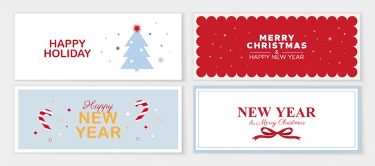 Naklejka premium Happy holiday vector banner. Festive posters for New Year and Christmas. Vector banners.