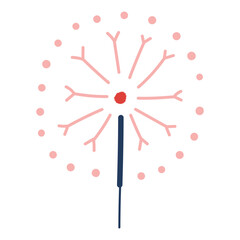 Burning sparkler, cake decoration hand drawn illustration, isolated vector on transparent. Line art style design. Birthday celebration, festival, carnival, party, anniversary clip art, element