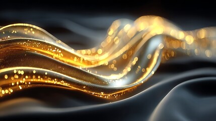 Golden liquid metal waves close up illustration