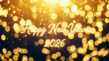 Happy New Year 2026 celebration with golden sparkling lights and bokeh effect. 4k videos
