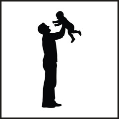 Silhouette of a father throwing a baby up in the air with joy parent child