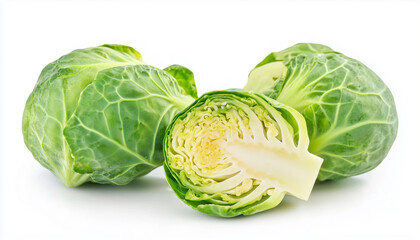 Fototapeta premium Brussels sprouts cut in half isolated on white background