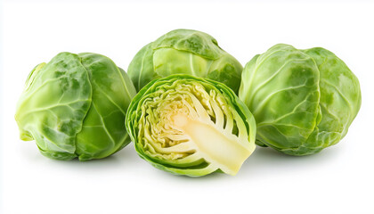 Fototapeta premium Brussels sprouts cut in half isolated on white background