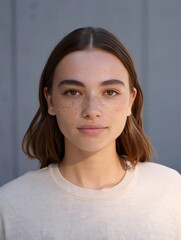 Young Woman Portrait with Freckles and Natural Beauty
