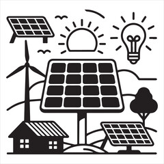 Sun Powered Solar Panels Green Energy Icon