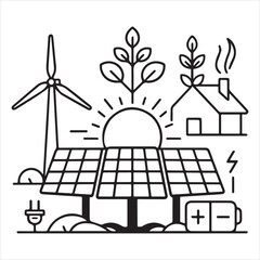 Green Energy Wind Solar Combo Thin Line Silhouette