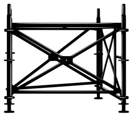 A black and white silhouette of a scaffolding structure, black, construction site, equipment, illustration, pole, profile, scaffold, against transparent background