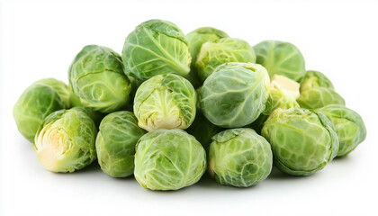 Pile of brussels sprouts isolated on white background