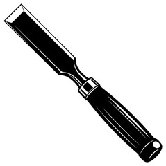A black and white illustration of a chisel, black, blade, brush, flat, handle, icon, illustration, pen, profile, razor, screwdriver, tool, against transparent background