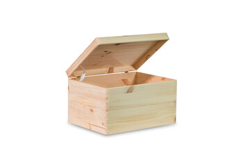 Natural wooden box with a open lid. Wooden box with a lid. Gift box.
