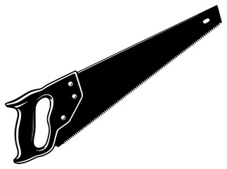 A black and white silhouette of a hand saw, black, blade, handsaw, illustration, profile, saw, tool, against transparent background