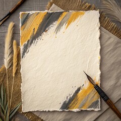 Artistic exploration of handmade paper backgrounds with charcoal and ochre strokes studio setup creative process