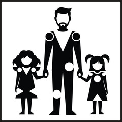 Stylized silhouette of a father holding hands with two daughters family
