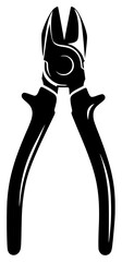 A black and white silhouette of a pair of pliers, black, hammer, icon, illustration, plier, profile, shear, tool, wrench, against transparent background