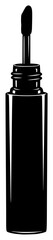 A black and white silhouette of a cosmetic bottle with a cap, black, bottle, brush, cosmetic, lipstick, liquid, mascara, perfume, profile, tube, against transparent background