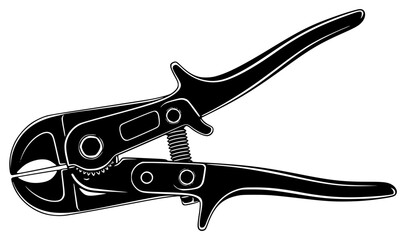 A black and white illustration of a pliers, black, blade, illustration, plier, profile, saw, screw, screwdriver, shear, tool, wrench, against transparent background