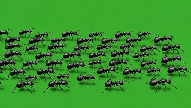 black tree ants line Ant Walking eating ringing black ant red ant The concept of animal, wildlife, 3d animation Green Screen Realistic naturalistic 4K UHD chroma key background