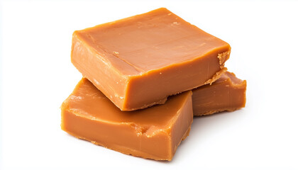 Brown cheese. Norwegian brunost isolated on white background