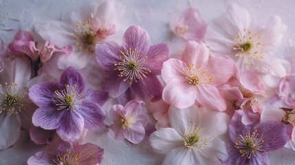 Pastel blossoms scattered on soft surface
