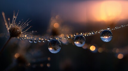 Sparkling dewdrops adorn a delicate, intricate spiderweb