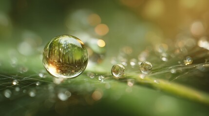 A fragile web is decorated with the brilliant shine of dew