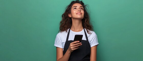 Elegant female stylist in apron with scissors