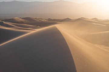 Desert background. Dunes in the middle of summer, sunset. Desolate, without people.
