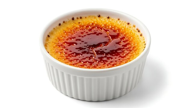 Prato gourmet de cr&egrave;me br&ucirc;l&eacute;e doce isolado em um prato branco