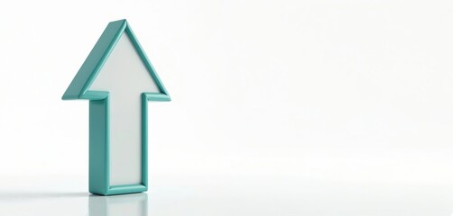 3d aqua arrow symbol pointing upwards on white background. Glossy object represents progress, growth, or positive change. Clean design suitable for web and business concepts.