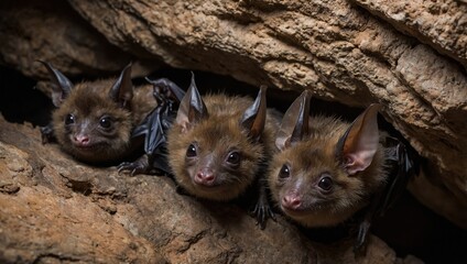 Close-up of bats in a cave