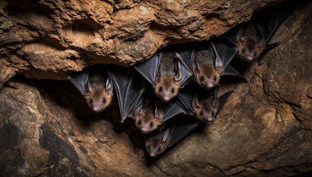 Close-up of bats in a cave