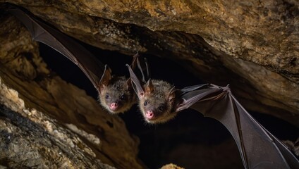 Fototapeta premium Close-up of bats in a cave