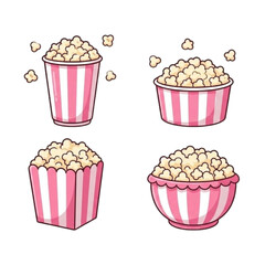 National Popcorn Day concept. Set of cute pink popcorn buckets isolated on white