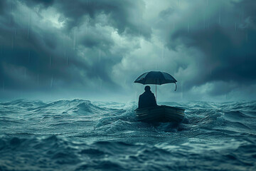 Intense ocean storm in sea, generative ai