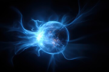 Obraz premium Radiant Azure Energy. Abstract Glowing Plasma Background with Electric Lightning Ball