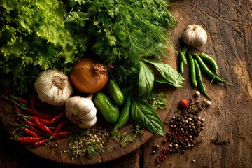 Vibrant Medley of Fresh Herbs and Vegetables for Gourmet Cooking