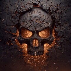 Wall Art Golden Biker Skull Breaking Through Shattered Steel with Fire and Explosions Background