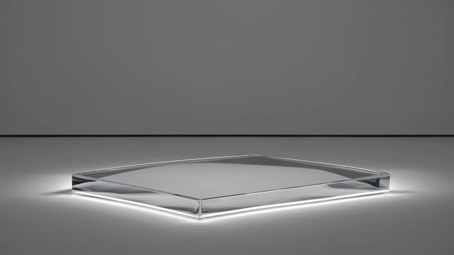 This mesmerizing video showcases a sleek glass display stand illuminated with subtle lighting. The reflections and angles create a captivating visual experience, emphasizing the elegance of clear glas