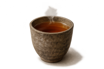 Hot cup of tea with a transparent background, served in a stone cup