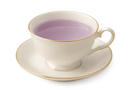 Purple tea in teacup on transparent background with golden rim design - Powered by Adobe