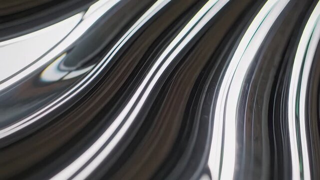 This video presents a stunning close-up of smooth, metallic waves and curves. The interplay of light and shadow creates a dynamic visual experience, showcasing the beauty of reflective surfaces in mod