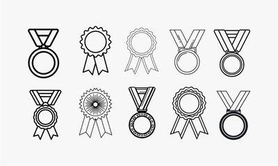 Collection of Award Medals and Ribbons Vector Icons.