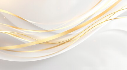 Dynamic golden flowing ribbons on a bright white background with soft shadows for a modern luxury concept and premium elegance