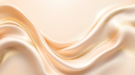 Fototapeta premium Abstract background of luxurious champagne satin fabric draped elegantly with sparkling golden glitter for a premium beauty concept and opulent texture