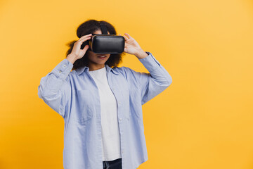 African American woman experiencing virtual reality headset technology