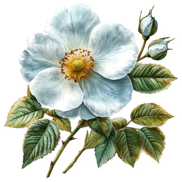watercolor of Eglantine Flower, hand-drawn, isolated on a white background.