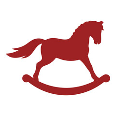 Red rocking horse silhouette in minimalist design, transparent background, isolated, vector 