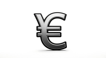 A shiny metallic euro currency symbol on a white background