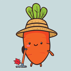 Cute cartoon vector illustration of a carrot gardener