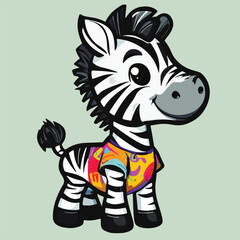 Cute cartoon vector illustration of zebra wearing colorful shirt
